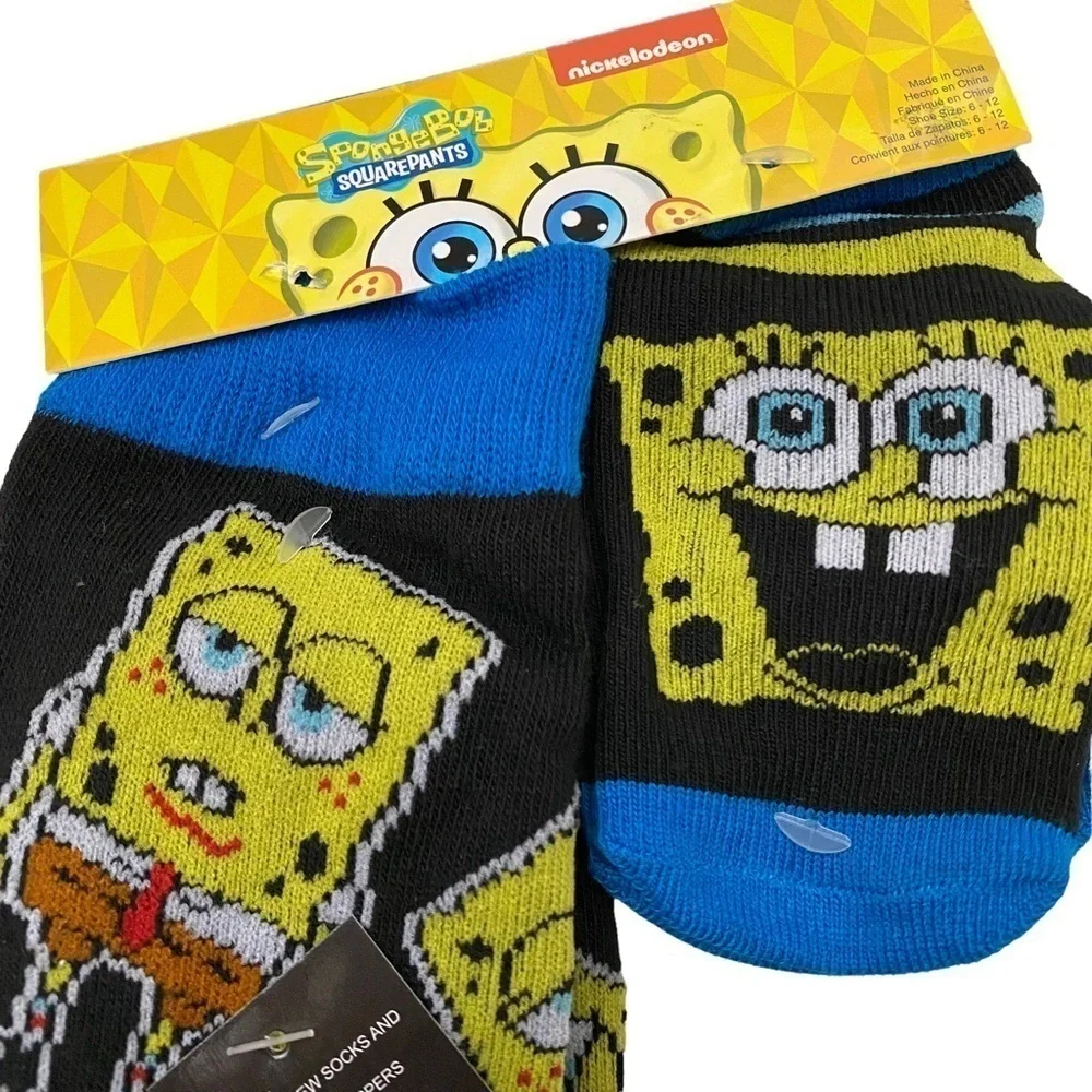 SpongeBob SquarePants Adult Crew Socks & 4 Dog Booties Rubber Grips
